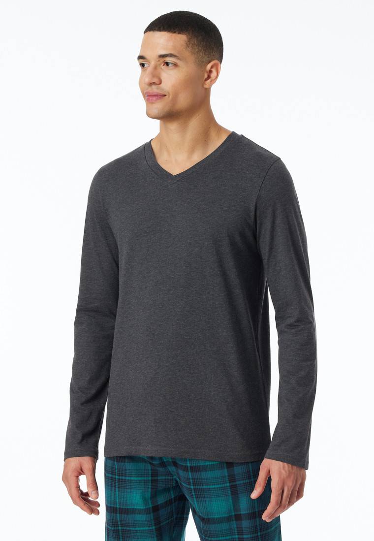 Schiesser Shirt langarm V-Ausschnitt dunkelgrau-meliert - Mix+Relax Speichern exportieren