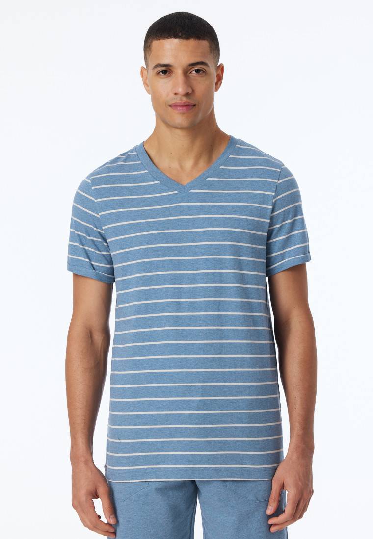 Schiesser Shirt kurzarm Streifen blau-meliert - Mix+Relax Black Friday Preise
