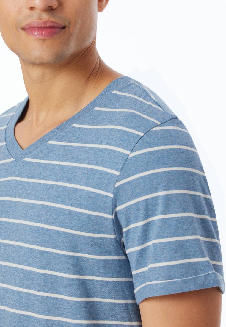 Schiesser Shirt kurzarm Streifen blau-meliert - Mix+Relax Black Friday Preise