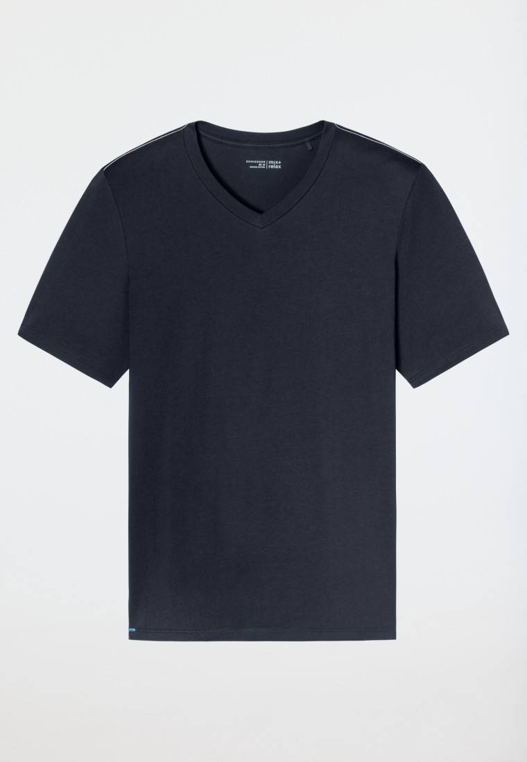 Schiesser Shirt kurzarm V-Ausschnitt nachtblau - Mix+Relax zollfrei