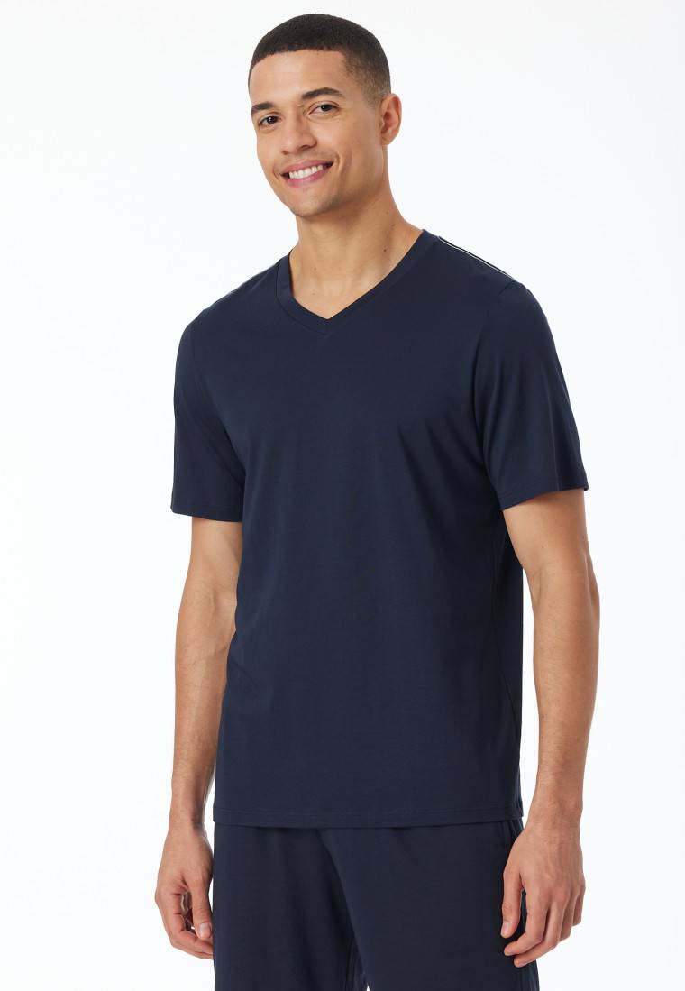 Schiesser Shirt kurzarm V-Ausschnitt nachtblau - Mix+Relax zollfrei