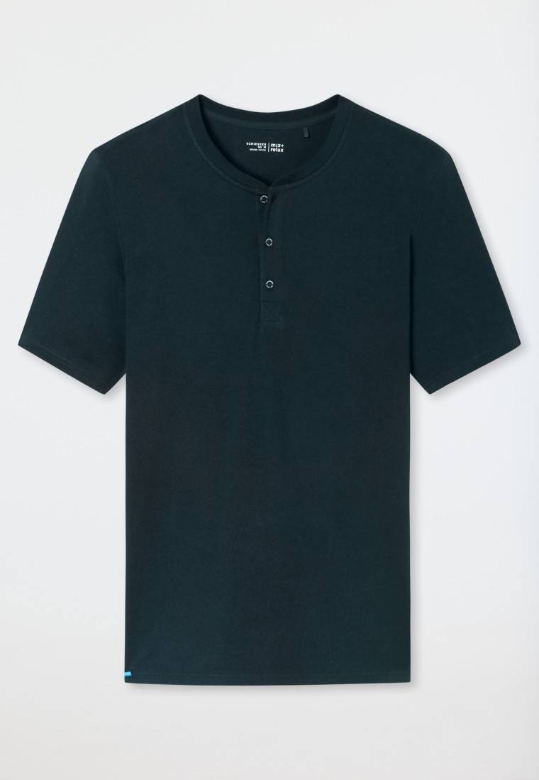 Schiesser Shirt kurzarm Knopfleiste nachtblau - Mix+Relax Online