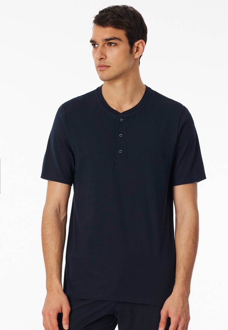 Schiesser Shirt kurzarm Knopfleiste nachtblau - Mix+Relax Online