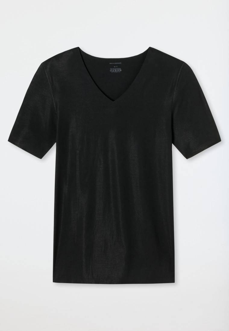 Schiesser Shirt Interlock seamless kurzarm V-Ausschnitt schwarz - Laser Cut Auslauf