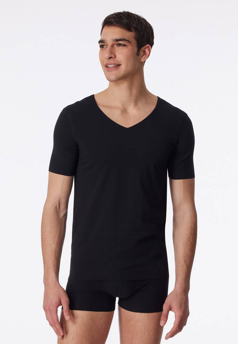 Schiesser Shirt Interlock seamless kurzarm V-Ausschnitt schwarz - Laser Cut Auslauf