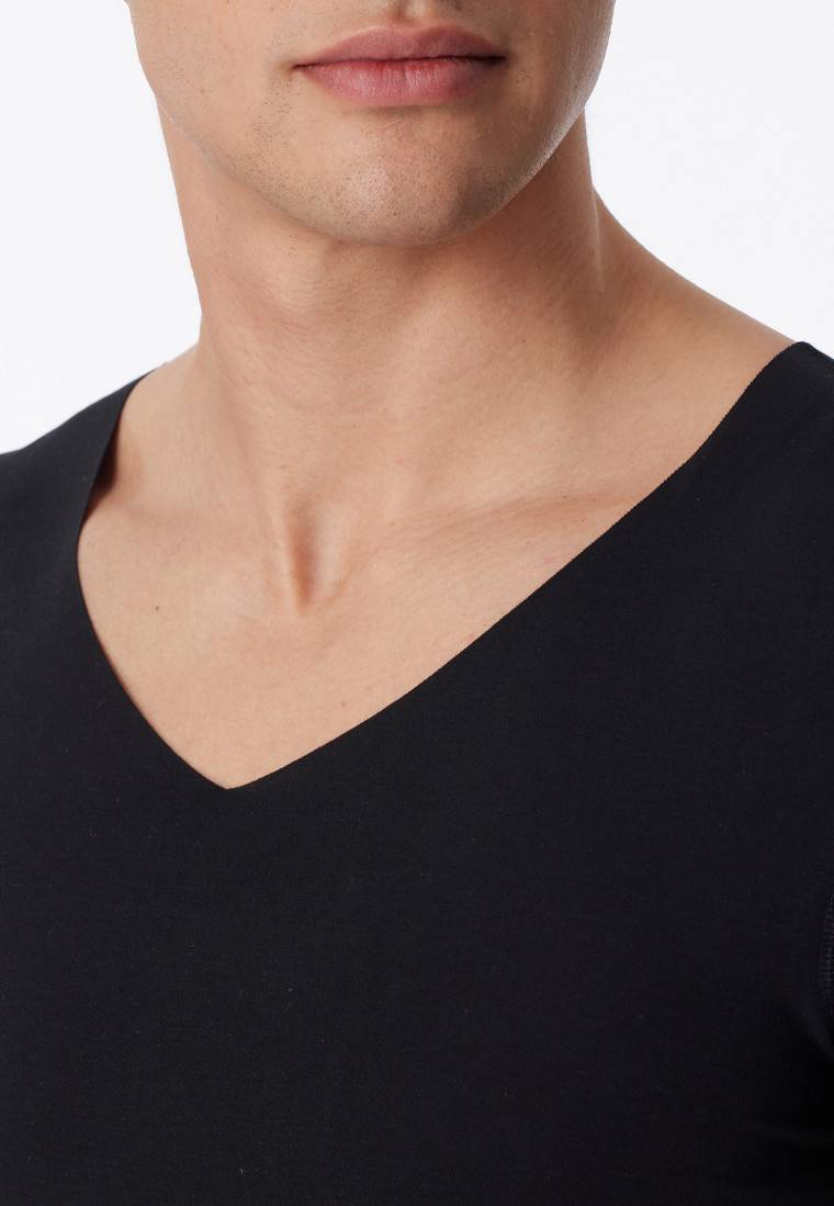 Schiesser Shirt Interlock seamless kurzarm V-Ausschnitt schwarz - Laser Cut Auslauf