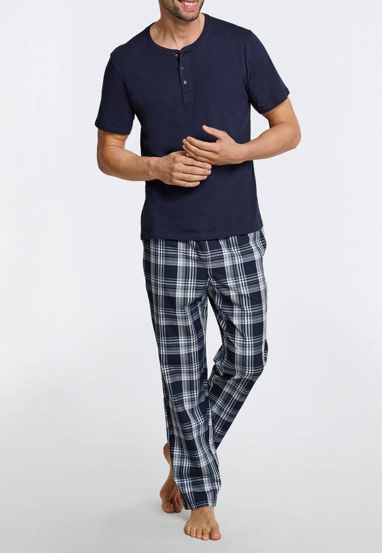 Schiesser Loungehose lang Webware dunkelblau-gemustert - Mix+Relax im Angebot
