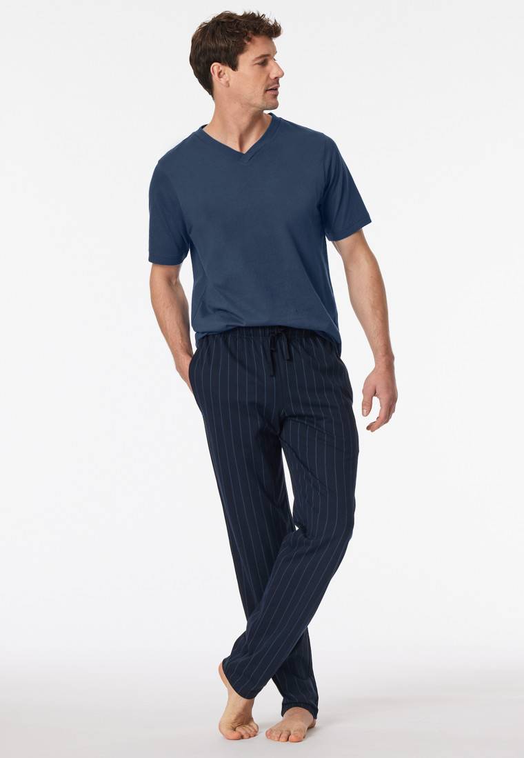 Schiesser Hose lang Streifen nachtblau - Mix+Relax Begrenztes Angebot