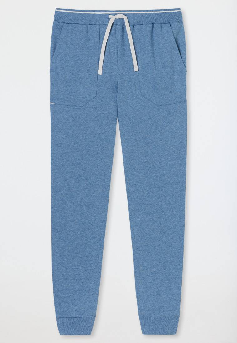 Schiesser Loungehose lang Organic Cotton Bündchen Streifen blau meliert - Mix+Relax Bestseller