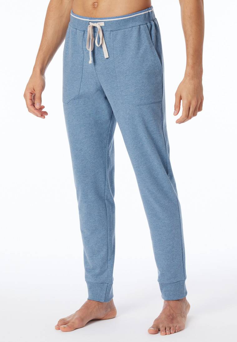 Schiesser Loungehose lang Organic Cotton Bündchen Streifen blau meliert - Mix+Relax Bestseller