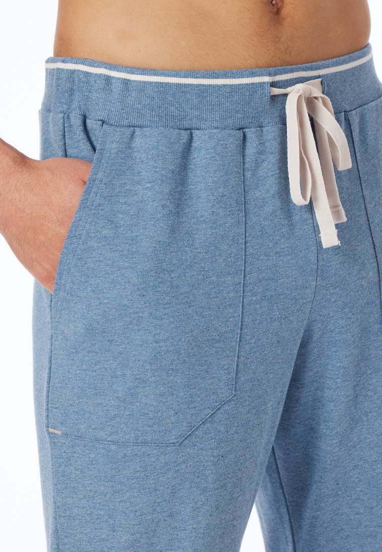 Schiesser Loungehose lang Organic Cotton Bündchen Streifen blau meliert - Mix+Relax Bestseller