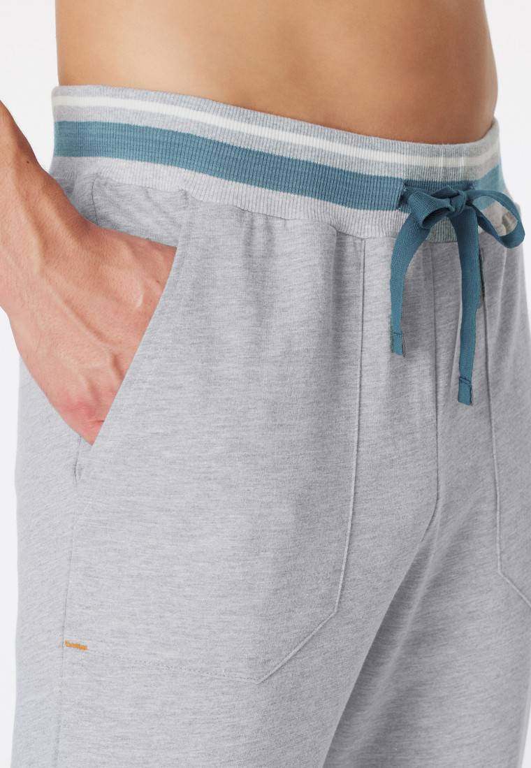 Schiesser Loungehose lang Sweatware Organic Cotton Bündchen Streifen grau-meliert - Mix+Relax Riesige Ersparnisse
