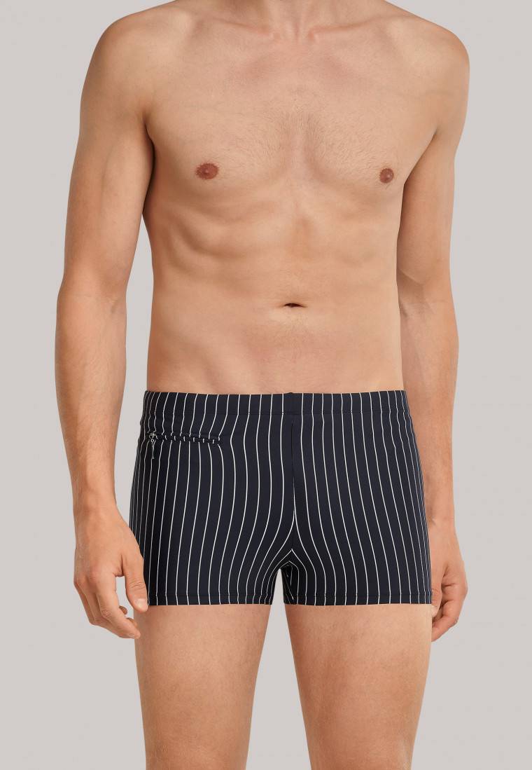 Schiesser Badehose mit Reißverschlusstasche Wirkware recycelt Streifen schwarz - Nautical Casual Kostenlose Rückgabe
