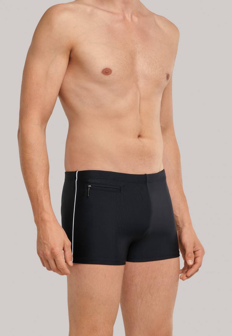 Schiesser Badehose mit Reißverschluss-Tasche Wirkware recycelt feiner Streifen schwarz - Nautical Casual JETZT KAUFEN