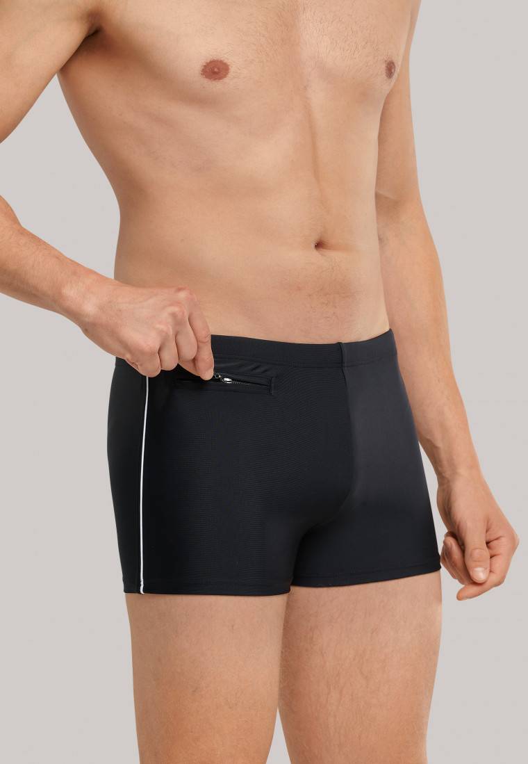 Schiesser Badehose mit Reißverschluss-Tasche Wirkware recycelt feiner Streifen schwarz - Nautical Casual JETZT KAUFEN