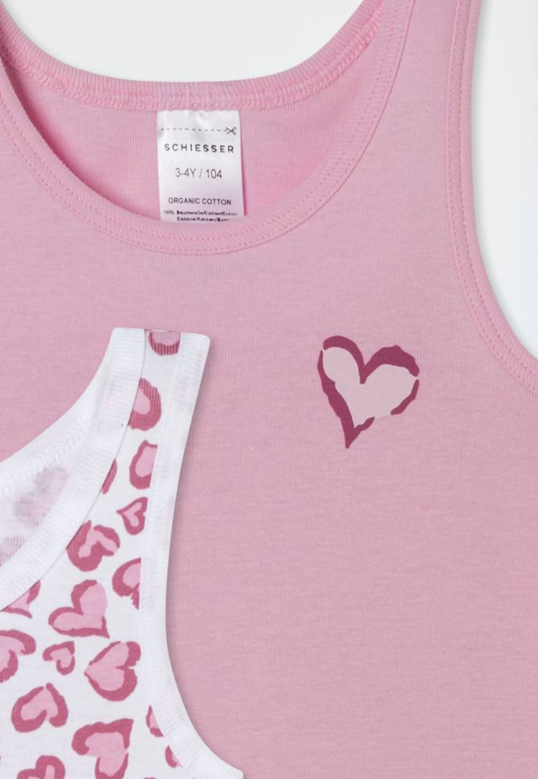 Schiesser Unterhemden 2er-Pack Herzen rosa/ weiß - Fine Rib Riesige Rabatte