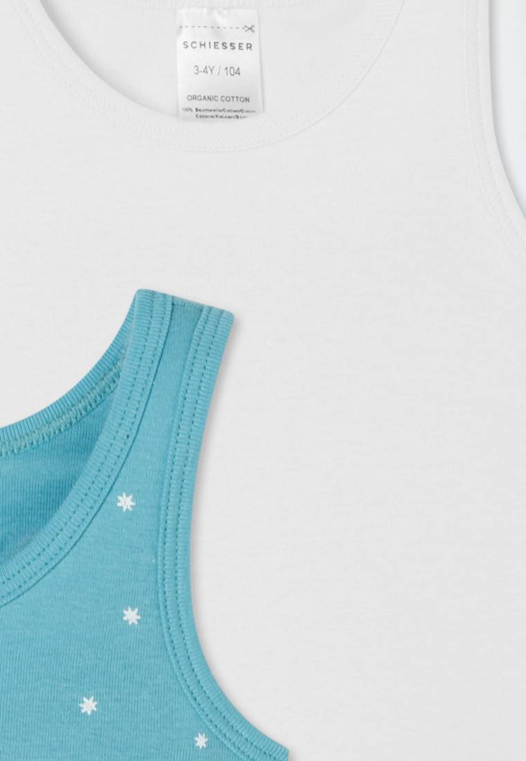 Schiesser Unterhemden 2er-Pack Sterne Monde blau/ weiß - Fine Rib Fabrikladen