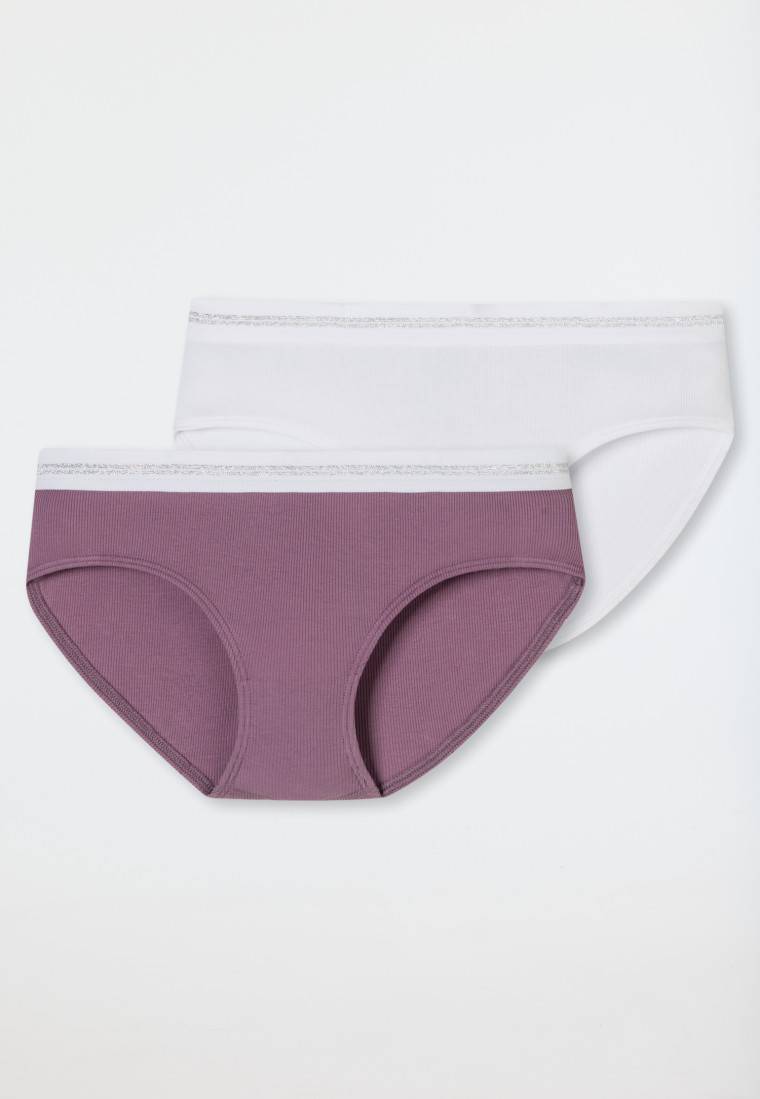 Schiesser Shorts 2er Pack Doppelripp malve/ weiß - Long Life Rib Fabrik Onlineshop