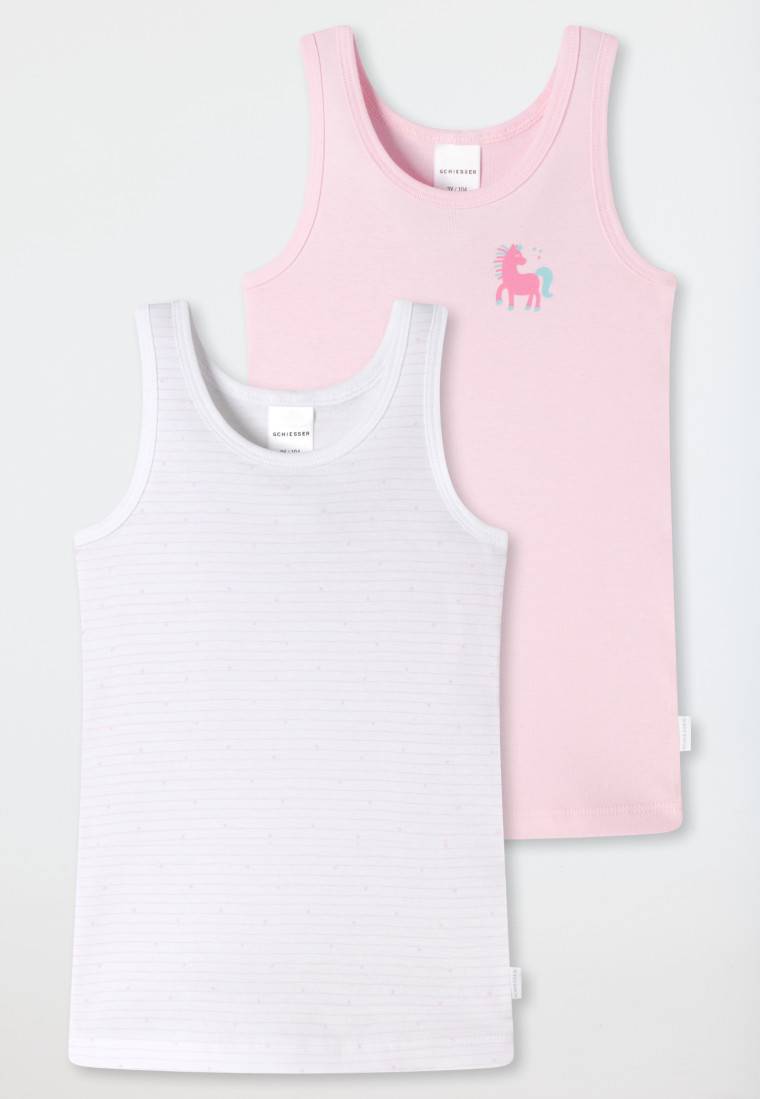 Schiesser Unterhemden 2er-Pack Feinripp Organic Cotton Pferd Ringel weiß/rosa - Feinripp Multipacks Osterangebot