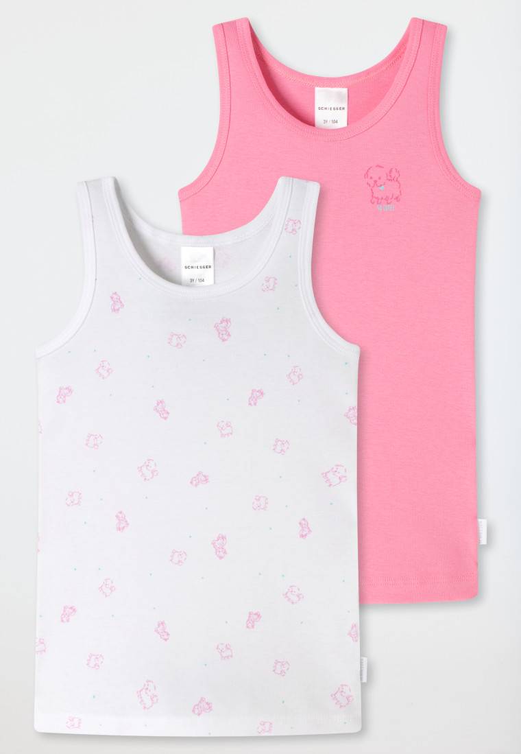 Schiesser Unterhemden 2er-Pack Feinripp Organic Cotton Hund weiß/pink - Feinripp Multipacks Valentinstagsangebot