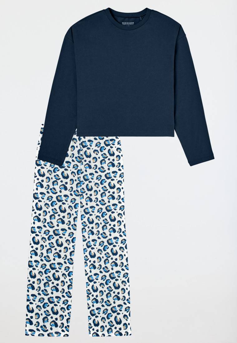 Schiesser Schlafanzug lang Leoparden-Muster blau - Nightwear Lagerräumung