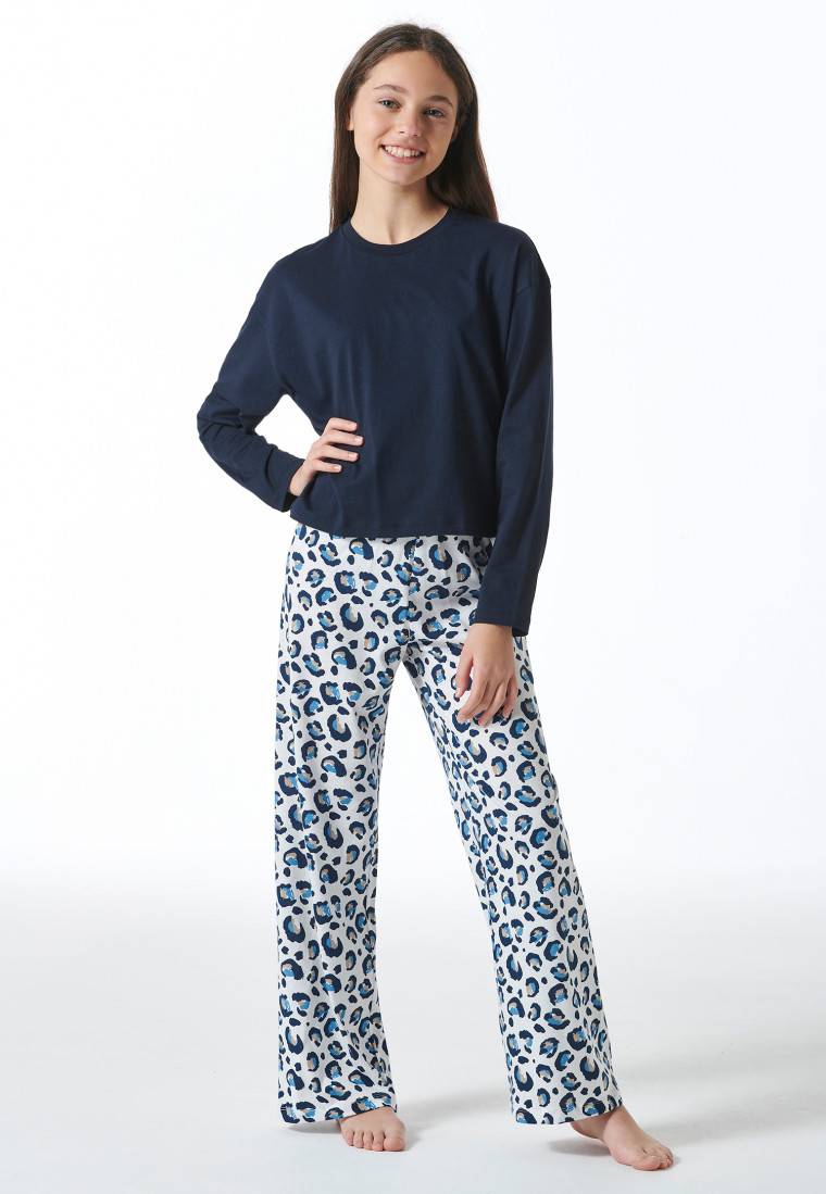 Schiesser Schlafanzug lang Leoparden-Muster blau - Nightwear Lagerräumung