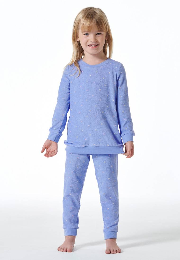 Schiesser Schlafanzug lang Frottee Organic Cotton Bündchen Sterne flieder - Girls World Heißer Verkauf