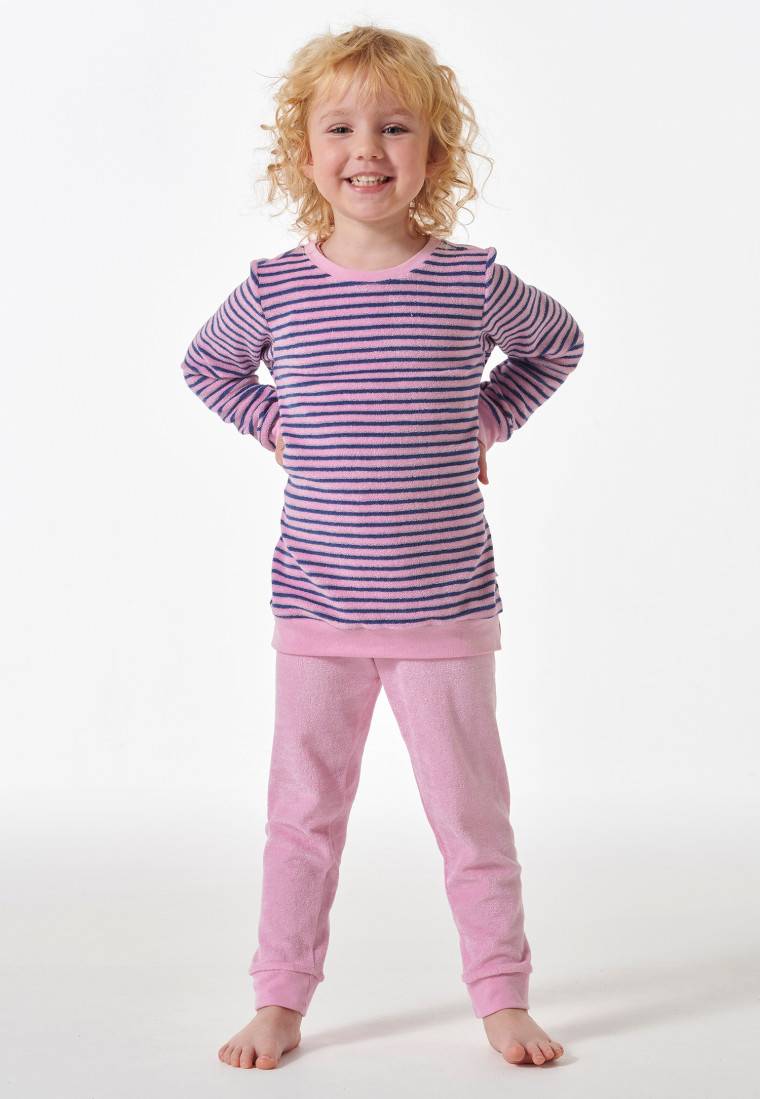 Schiesser Schlafanzug lang Frottee Bündchen Ringel rosé - Girls World