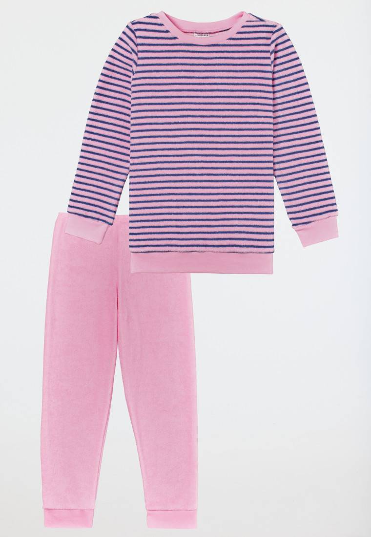 Schiesser Schlafanzug lang Frottee Bündchen Ringel rosé - Girls World Top Angebot
