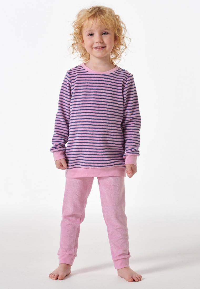 Schiesser Schlafanzug lang Frottee Bündchen Ringel rosé - Girls World Top Angebot