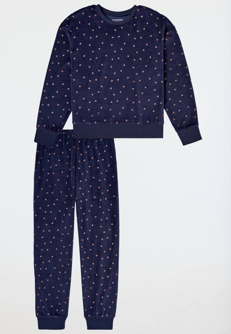 Schiesser Schlafanzug lang Velour Sterne nachtblau - Nightwear Zeitlich begrenztes Angebot