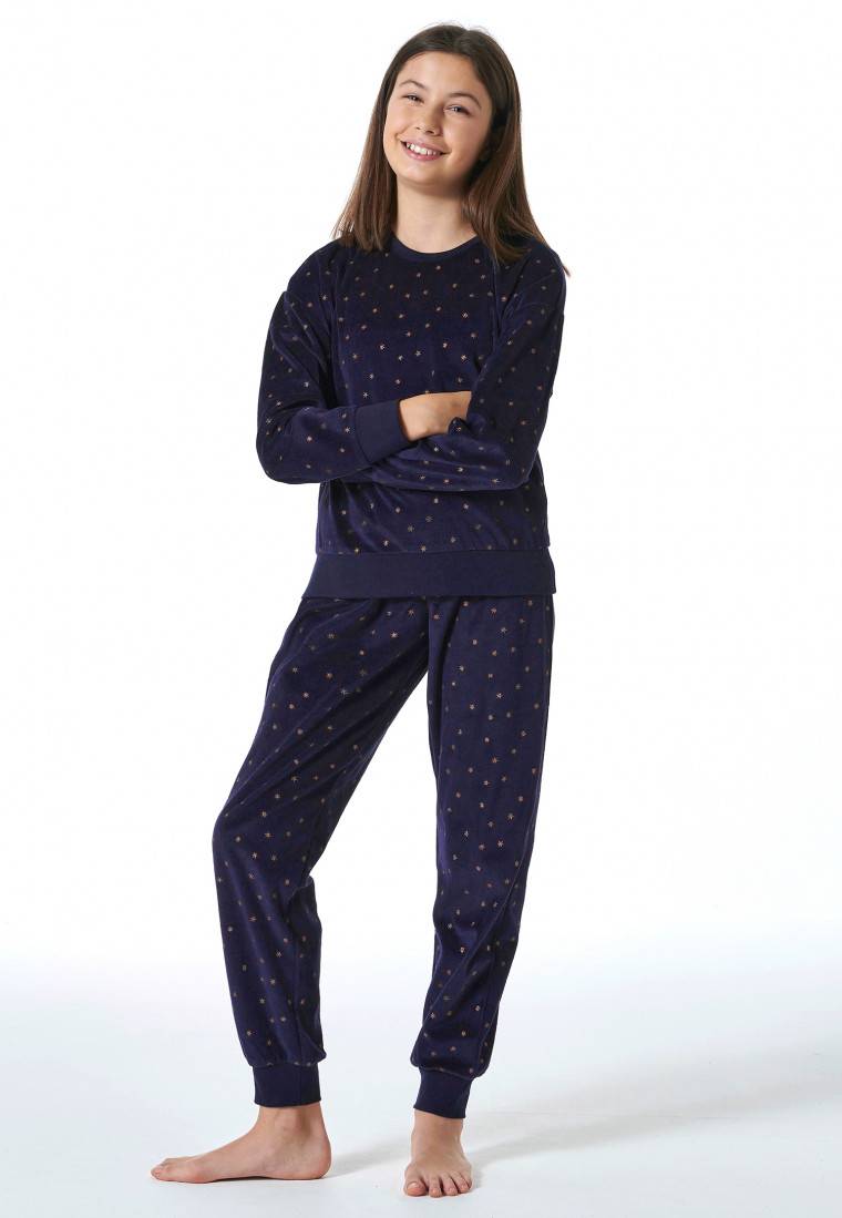 Schiesser Schlafanzug lang Velour Sterne nachtblau - Nightwear Zeitlich begrenztes Angebot