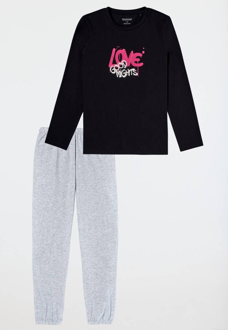Schiesser Schlafanzug lang Bündchen schwarz - Nightwear Exklusive Angebote