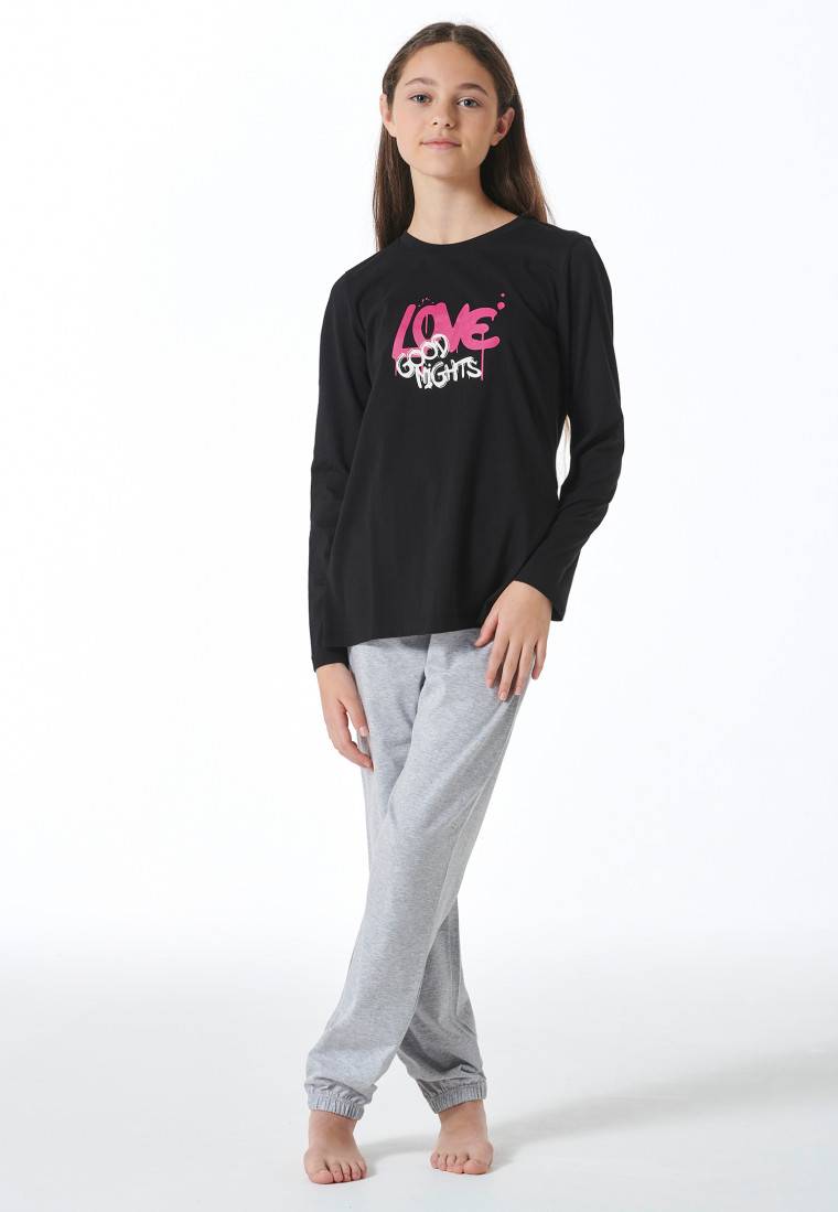 Schiesser Schlafanzug lang Bündchen schwarz - Nightwear Exklusive Angebote