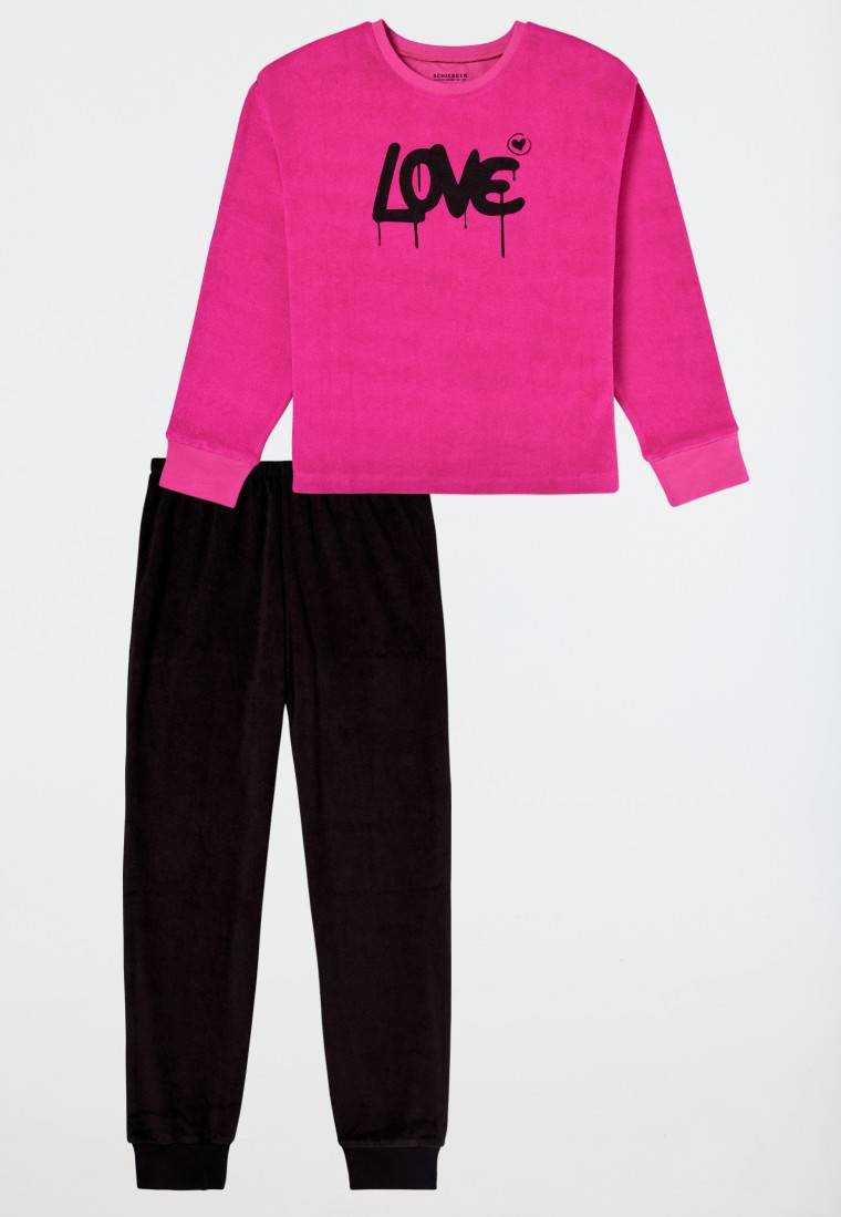 Schiesser Schlafanzug lang Frottee Bündchen Love pink - Nightwear Große Rabatte