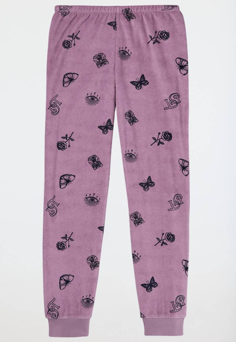 Schiesser Schlafanzug lang Frottee Bündchen Schmetterlinge mauve - Nightwear Bestseller