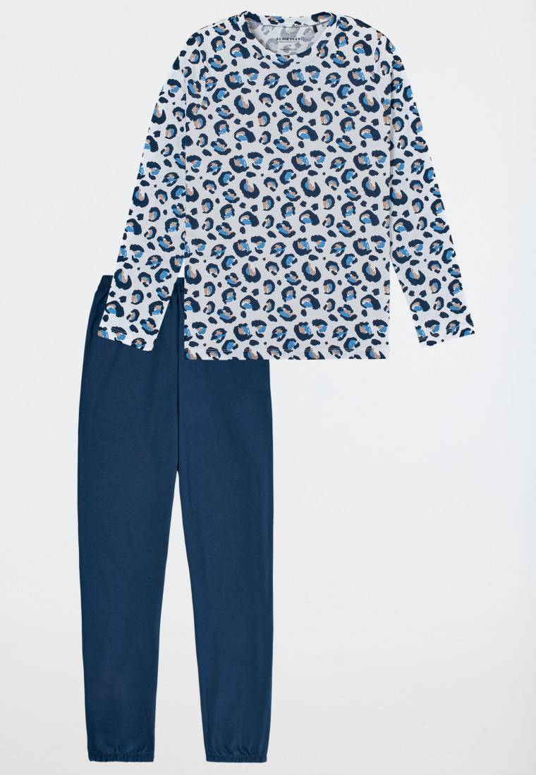 Schiesser Schlafanzug lang Bündchen Leopardenmuster off-white - Nightwear Räumungsverkauf