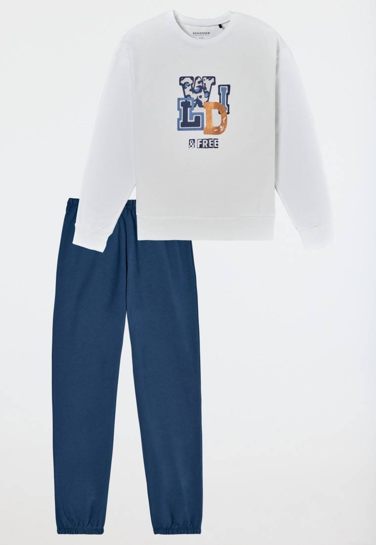Schiesser Schlafanzug lang Sweatware Bündchen off-white - Nightwear Kauf eins, bekomm eins gratis