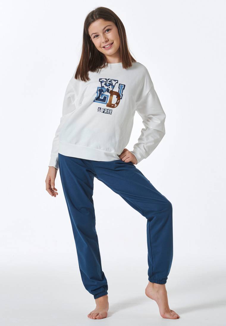 Schiesser Schlafanzug lang Sweatware Bündchen off-white - Nightwear Kauf eins, bekomm eins gratis