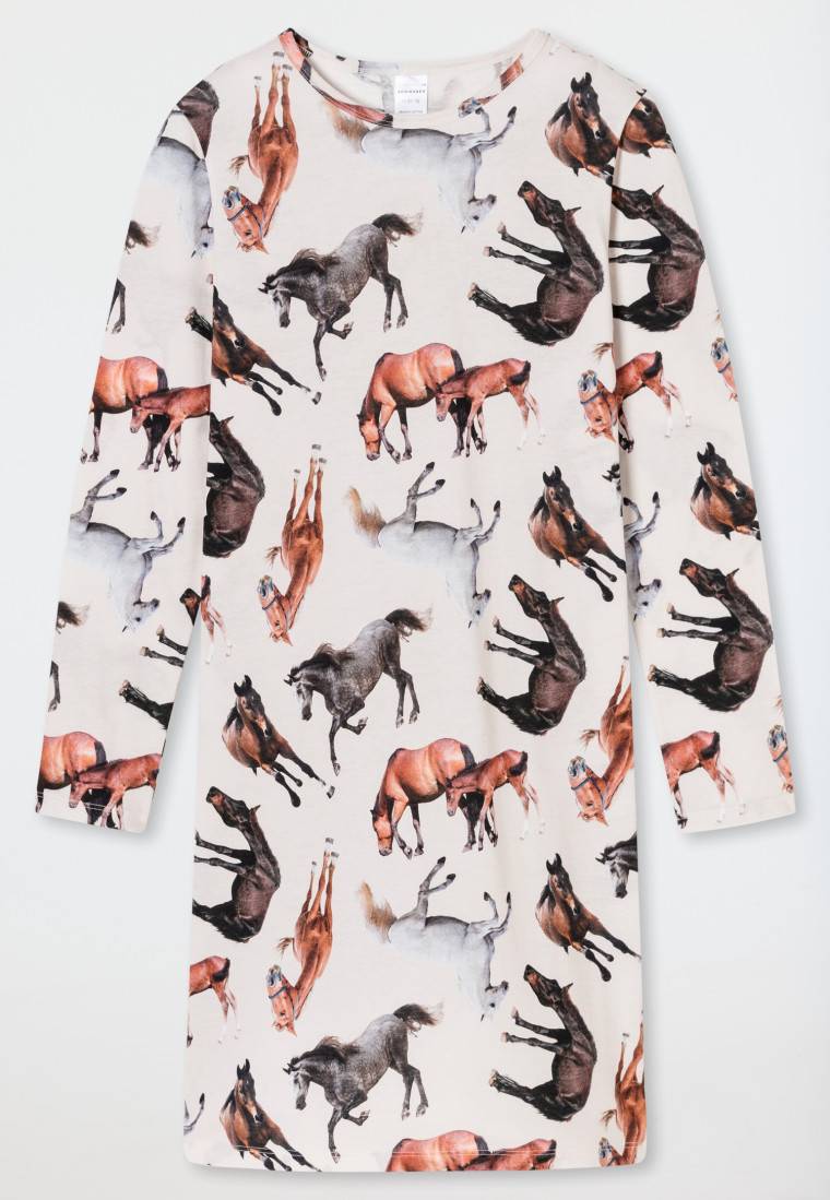Schiesser Nachthemd langarm Organic Cotton Pferde off-white - Horse World Tägliche Deals