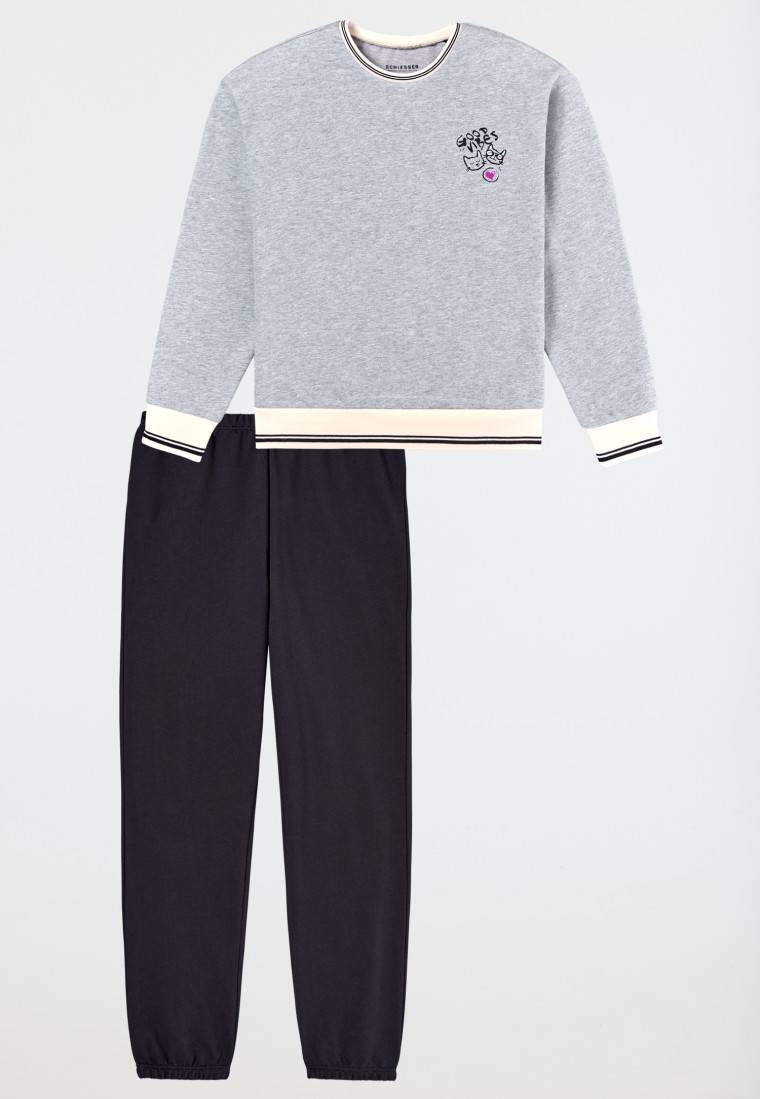 Schiesser Schlafanzug lang Sweatware Bündchen grau-meliert - Nightwear Sonderangebote