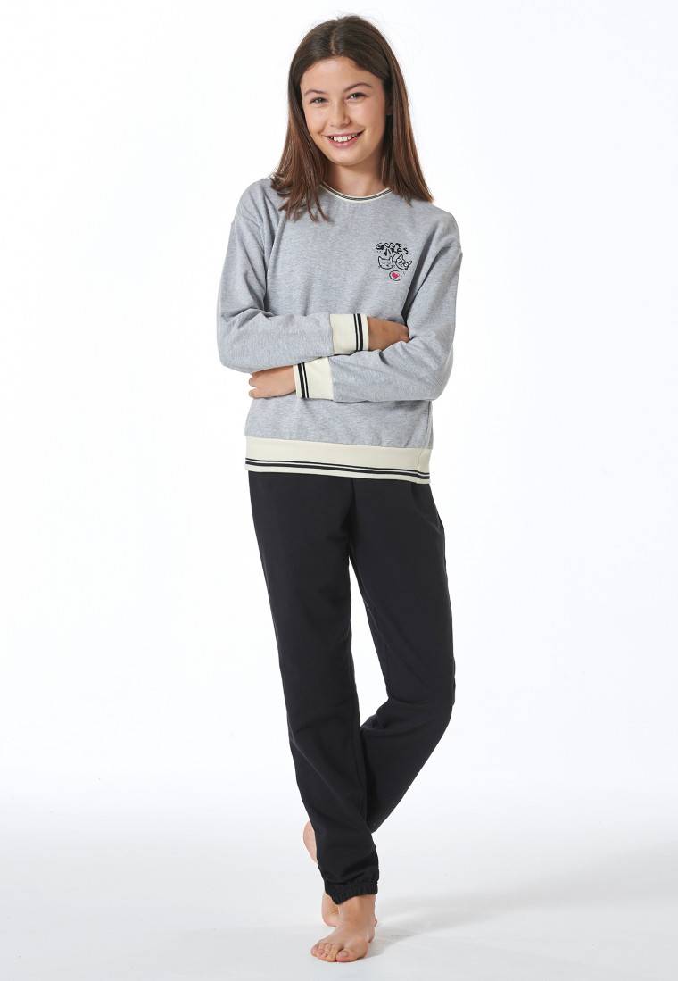 Schiesser Schlafanzug lang Sweatware Bündchen grau-meliert - Nightwear Sonderangebote