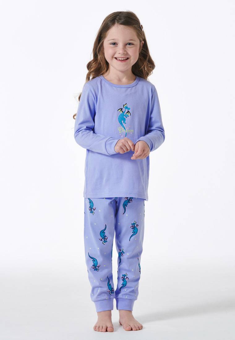 Schiesser Schlafanzug lang Organic Cotton Bündchen Drache flieder - Girls World Riesige Ersparnisse