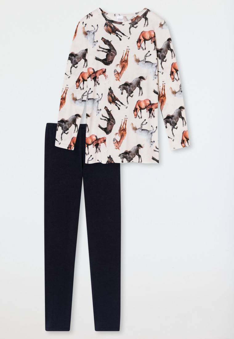 Schiesser Schlafanzug lang Organic Cotton Leggings Pferde off-white - Horse World VIP-Rabatte