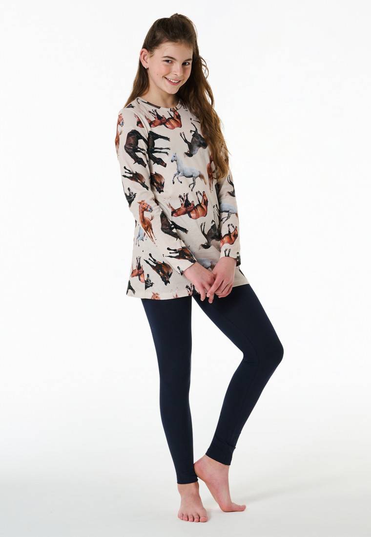 Schiesser Schlafanzug lang Organic Cotton Leggings Pferde off-white - Horse World VIP-Rabatte