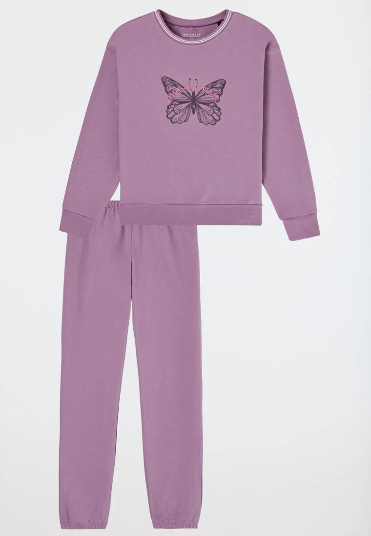 Schiesser Schlafanzug lang Sweatwear Bündchen mauve - Nightwear Tiefpreis