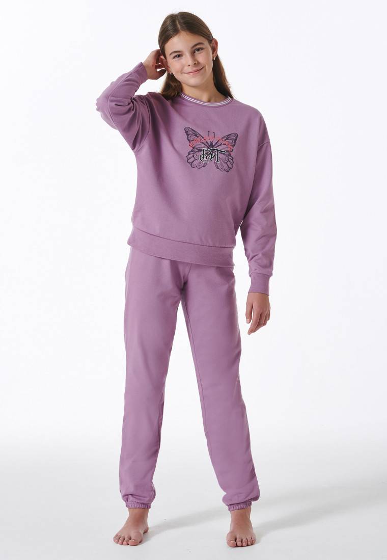 Schiesser Schlafanzug lang Sweatwear Bündchen mauve - Nightwear Tiefpreis