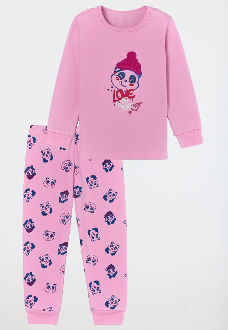 Schiesser Schlafanzug lang Organic Cotton Bündchen Panda rosé - Girls World Super Sparpreis
