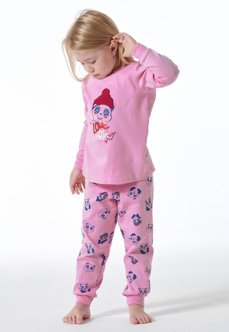 Schiesser Schlafanzug lang Organic Cotton Bündchen Panda rosé - Girls World Super Sparpreis