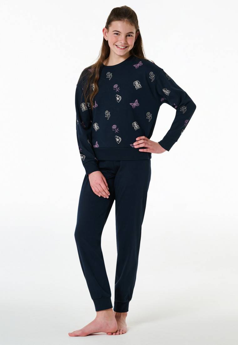 Schiesser Schlafanzug lang Interlock Bündchen Traummotive nachtblau - Nightwear Wochenangebot